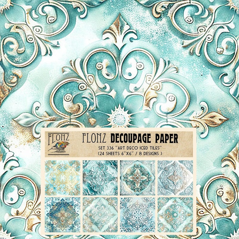 عبوة ورق ديكوباج (24 ورقة 6"x6") فن ديكو بلاط مثلج # ورق نمط عتيق للديكوباج والحرف اليدوية والتدوين